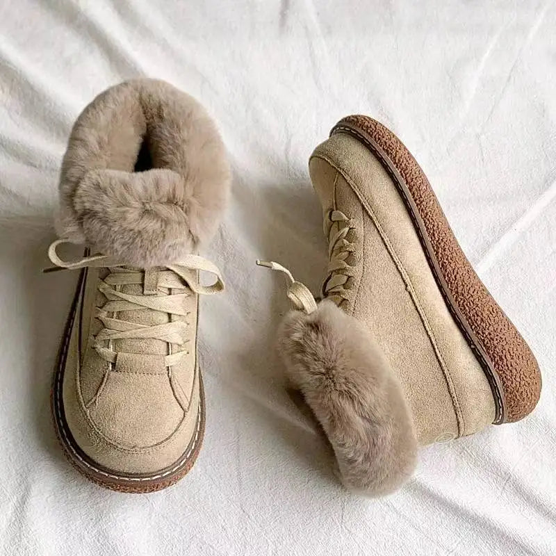 Lace-up Low Top Fleece Lined Ankle Boots - 35 / Ivory - Shoes