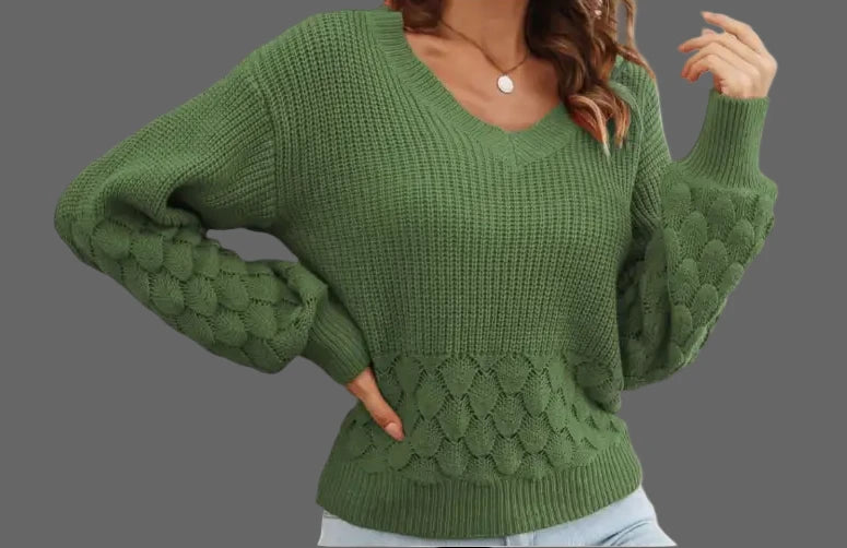 Lantern Sleeve Sweater - S / Army Green - Sweaters & Cardigans