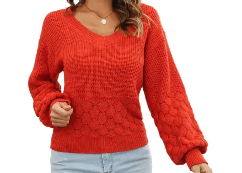 Lantern Sleeve Sweater - S / Orange - Sweaters & Cardigans