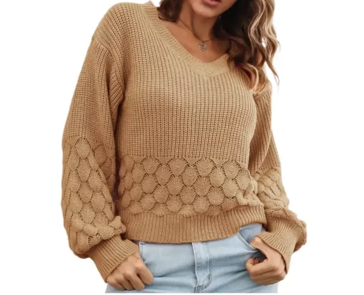 Lantern Sleeve Sweater - S / Wheat Yellow - Sweaters & Cardigans
