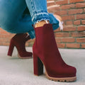 Leopard Chunky High Heel Elastic Band Suede Boots - 35 / Burgundy - Shoes