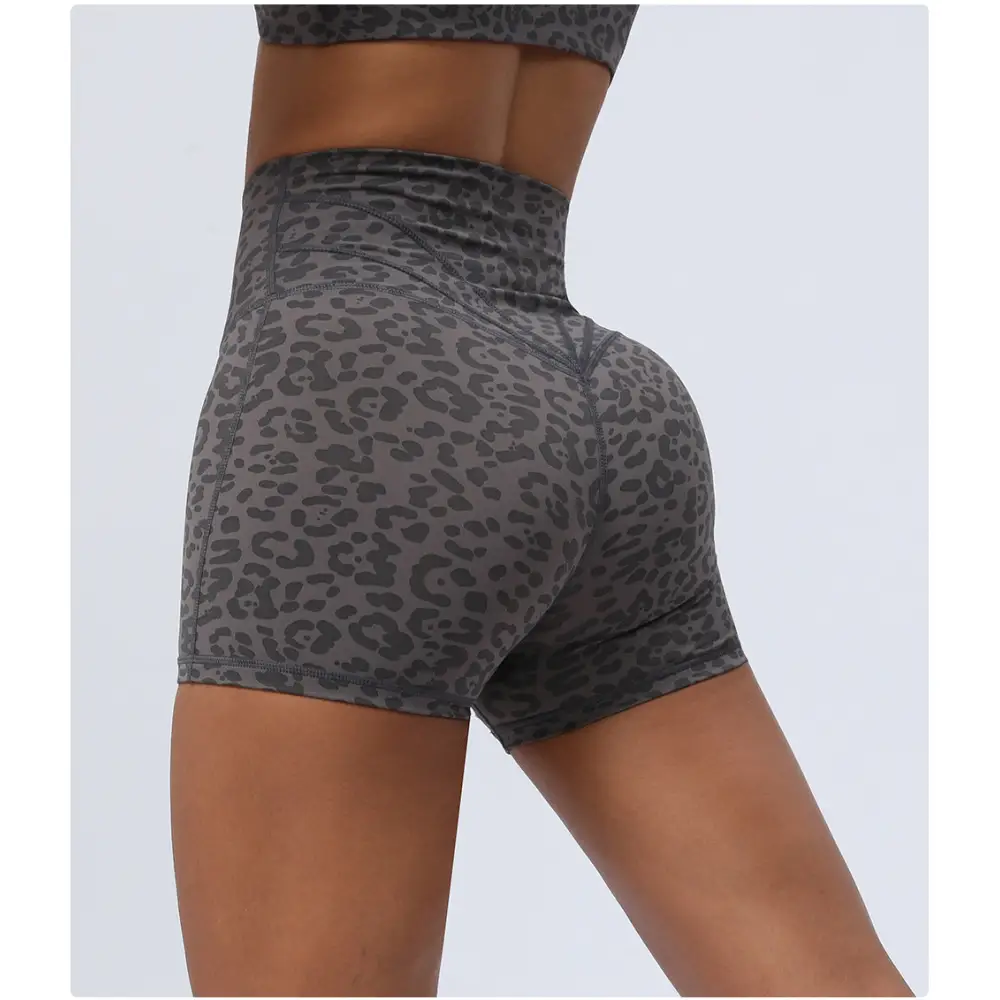 Leopard Yoga Cross Waist Fitness Shorts - Activewear