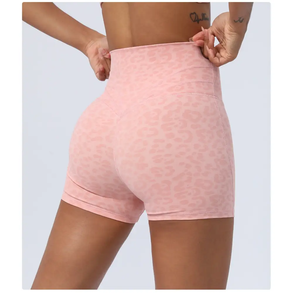 Leopard Yoga Cross Waist Fitness Shorts - Activewear
