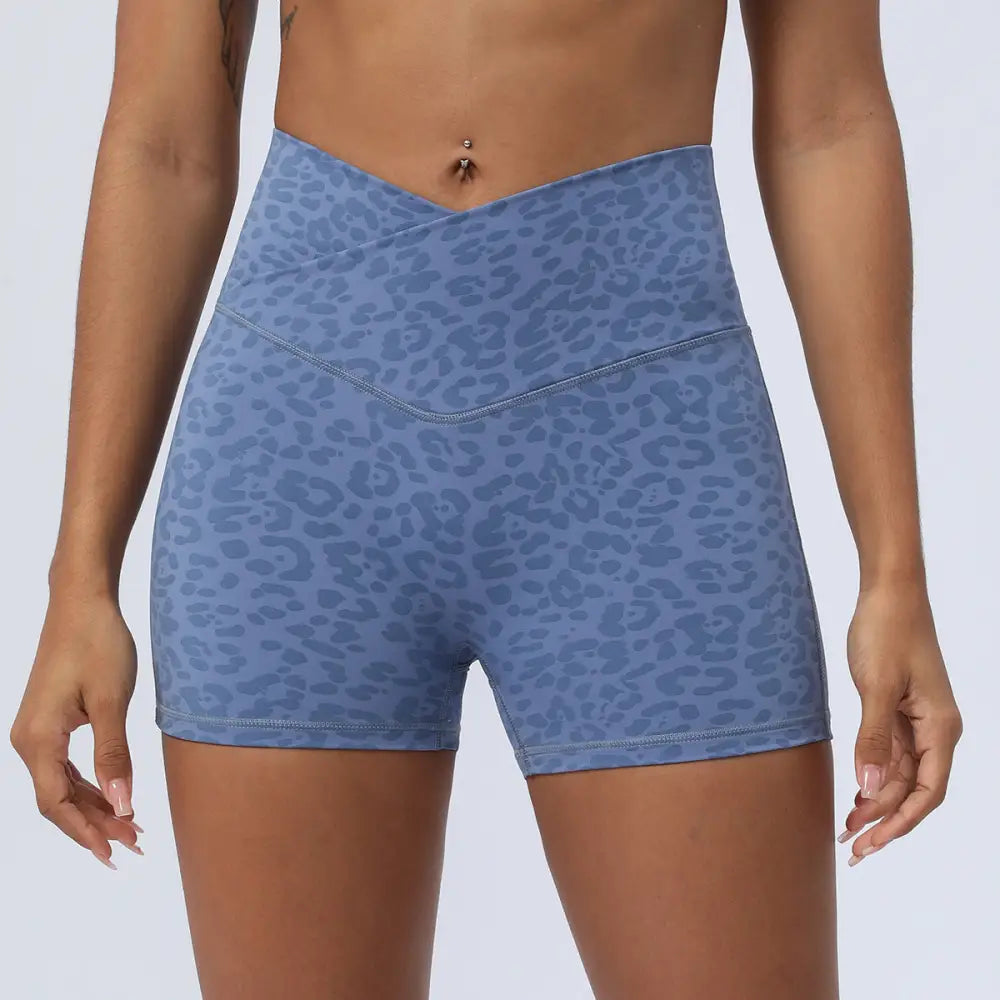 Leopard Yoga Cross Waist Fitness Shorts - S / Blue - Activewear