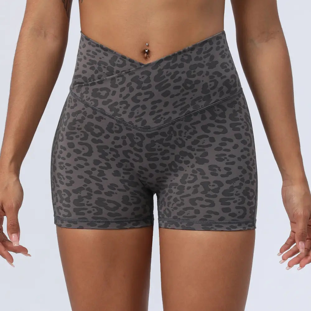 Leopard Yoga Cross Waist Fitness Shorts - S / Light Gray - Activewear