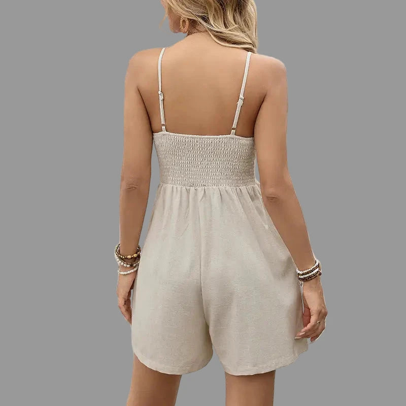 Linen Strap Tube Top Romper - Rompers