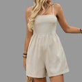 Linen Strap Tube Top Romper - S / Apricot - Rompers