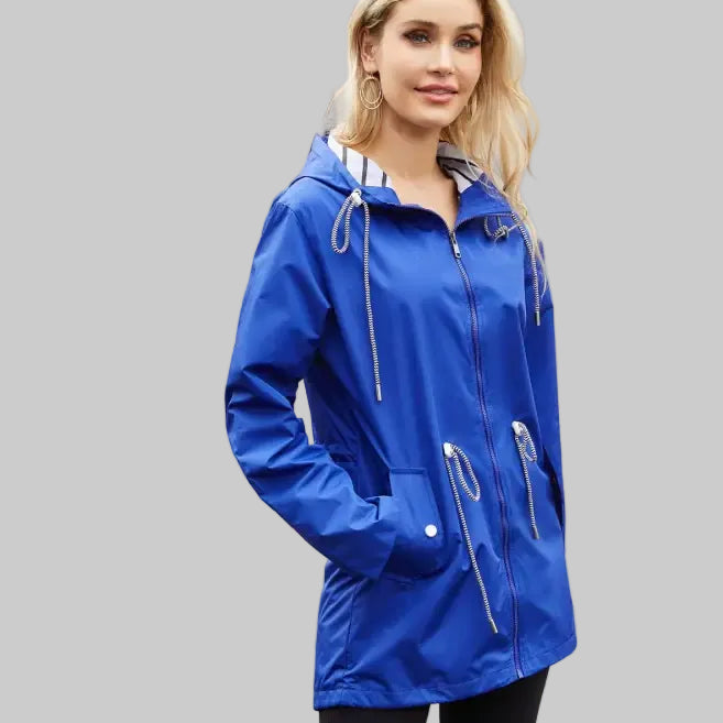 Long Sleeved Waterproof Hooded Mid Length Trench Raincoat - Outerwear