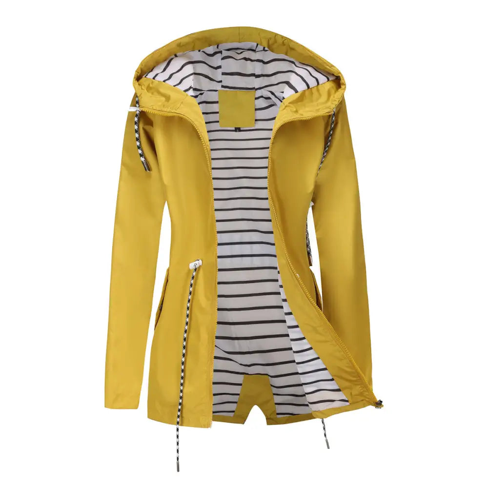 Long Sleeved Waterproof Hooded Mid Length Trench Raincoat - Outerwear