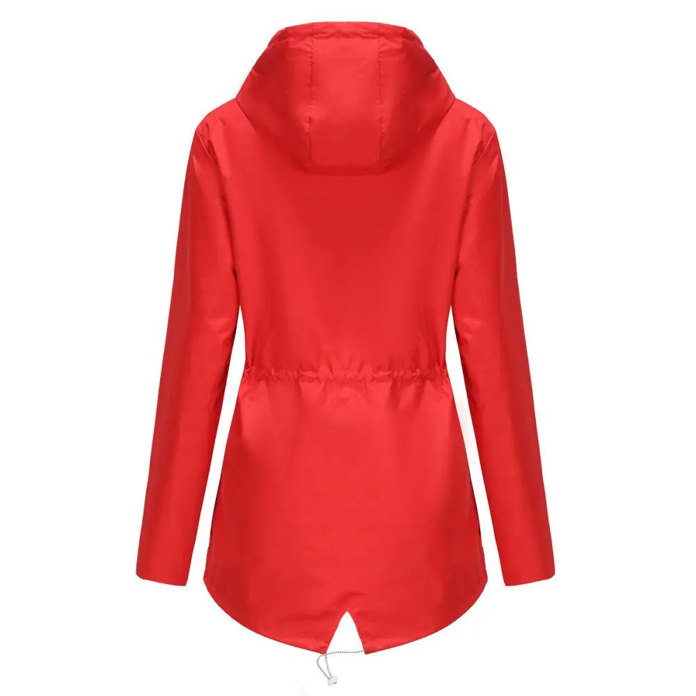 Long Sleeved Waterproof Hooded Mid Length Trench Raincoat - Outerwear