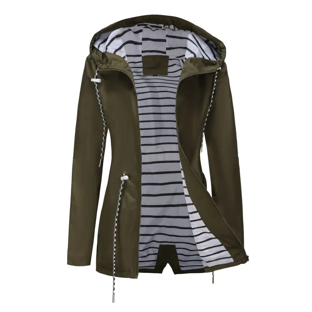 Long Sleeved Waterproof Hooded Mid Length Trench Raincoat - Outerwear