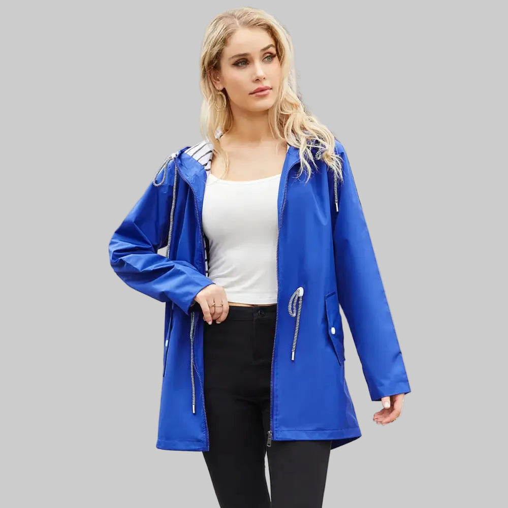 Long Sleeved Waterproof Hooded Mid Length Trench Raincoat - Outerwear
