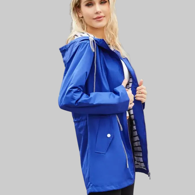 Long Sleeved Waterproof Hooded Mid Length Trench Raincoat - Outerwear
