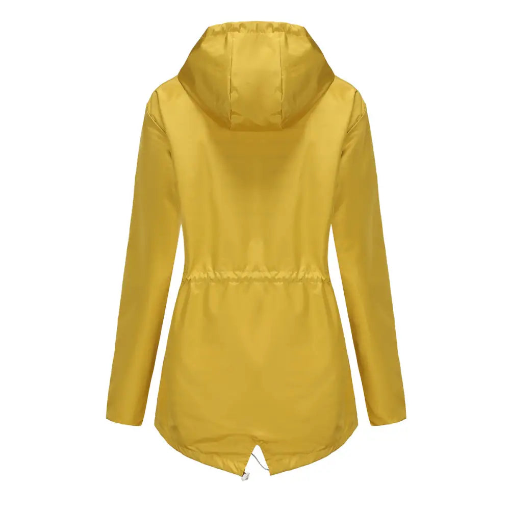 Long Sleeved Waterproof Hooded Mid Length Trench Raincoat - Outerwear
