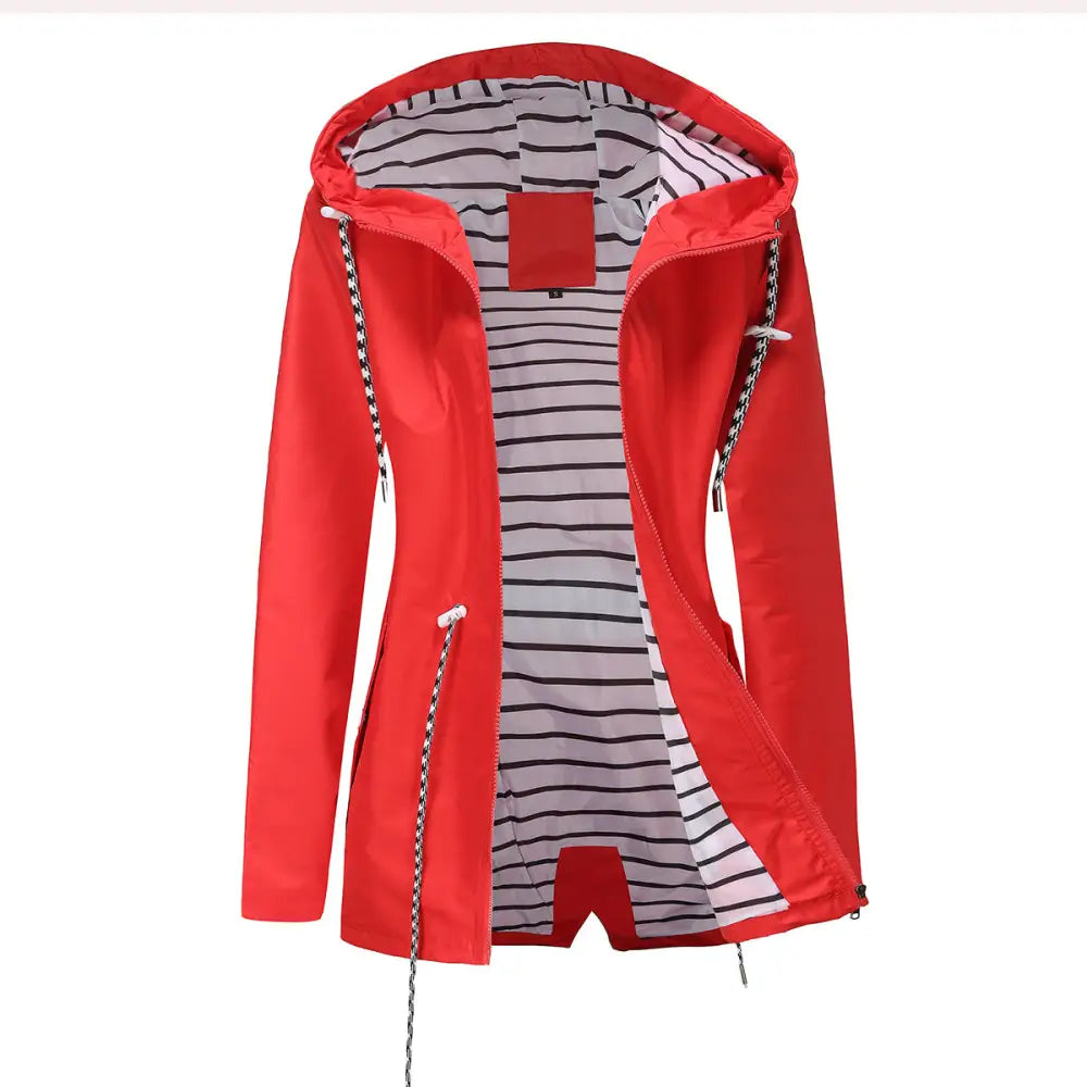 Long Sleeved Waterproof Hooded Mid Length Trench Raincoat - Outerwear