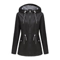 Long Sleeved Waterproof Hooded Mid Length Trench Raincoat - S / Black - Outerwear