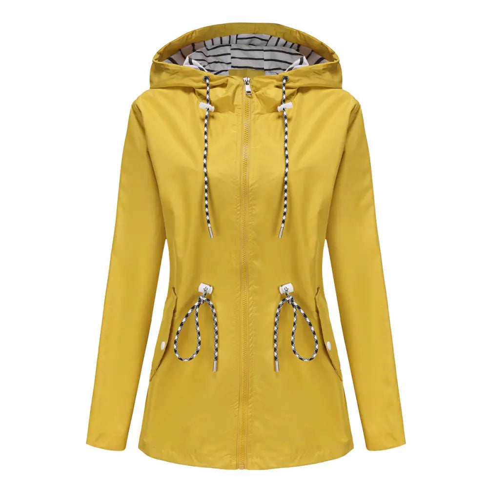 Long Sleeved Waterproof Hooded Mid Length Trench Raincoat - S / Bright Yellow - Outerwear