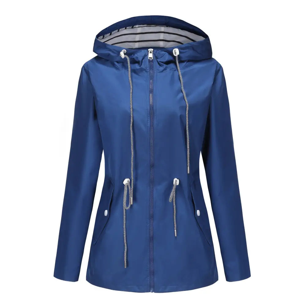 Long Sleeved Waterproof Hooded Mid Length Trench Raincoat - S / Dream Blue - Outerwear