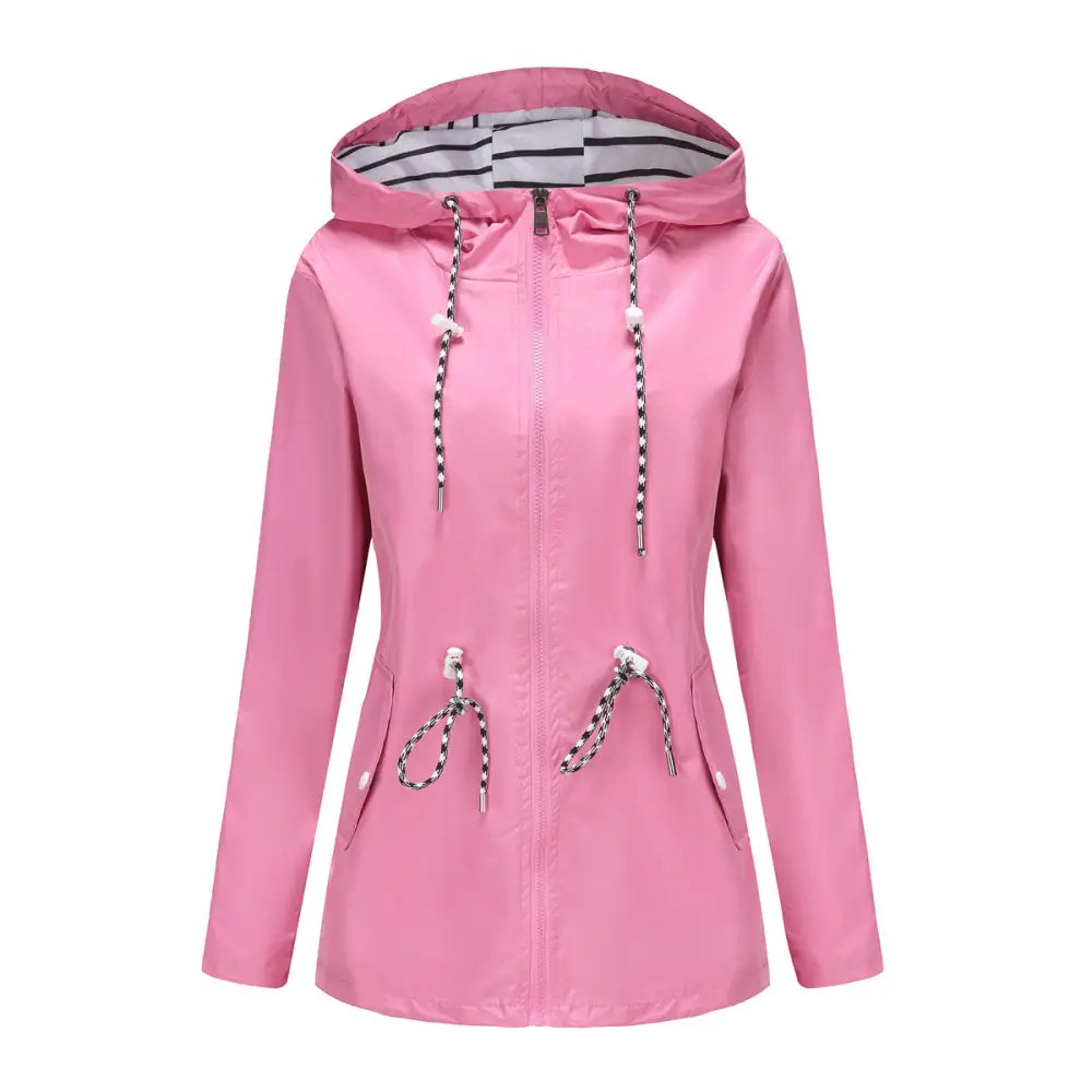 Long Sleeved Waterproof Hooded Mid Length Trench Raincoat - S / Pink - Outerwear