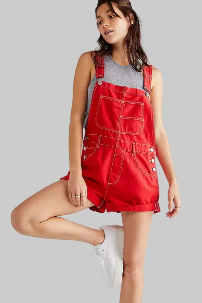 Loose Multi Pocket Suspenders - S / Red - Rompers