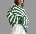 Loose Striped Long Sleeved Knitted Pullover Casual Sweater - S / Green - Sweaters & Cardigans