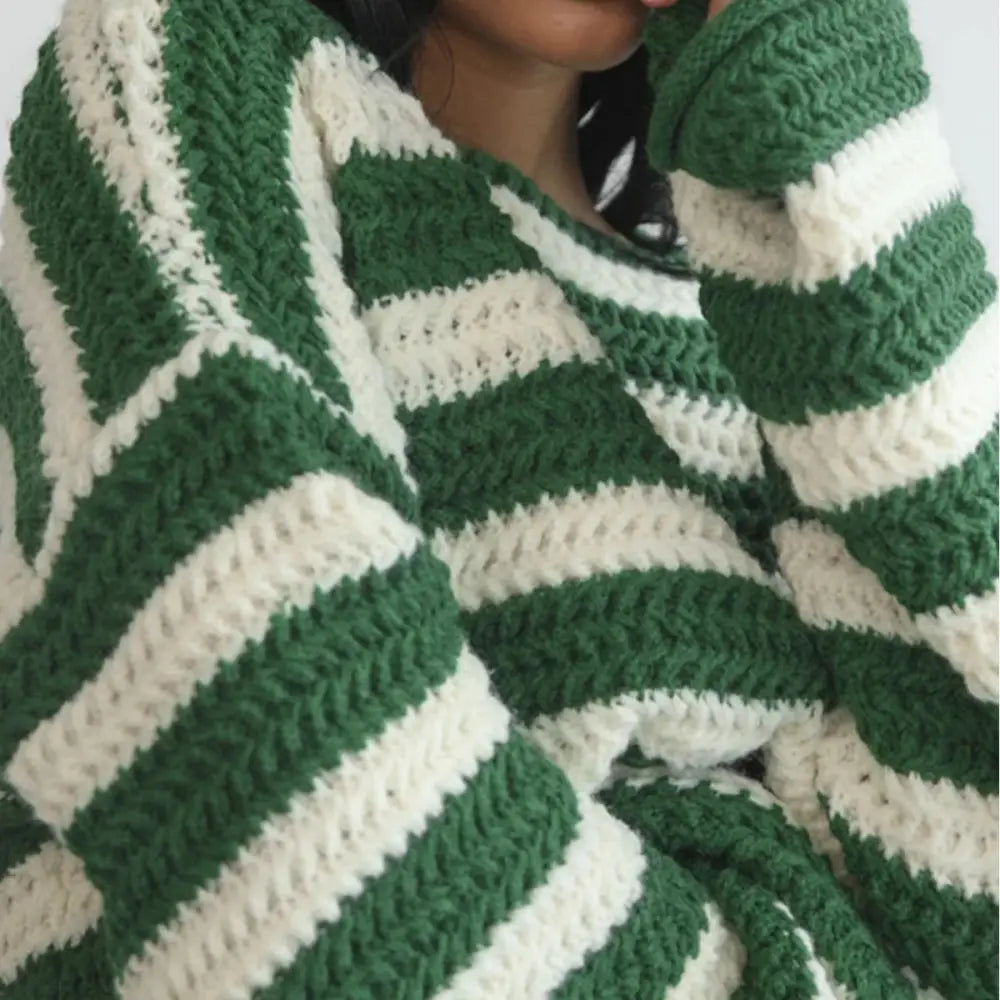 Loose Striped Long Sleeved Knitted Pullover Casual Sweater - Sweaters & Cardigans