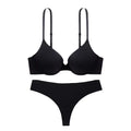 Luxury Push-up Expansion Latex Inner Cushion Bra Set - S / Black with Briefs - Panty Sets