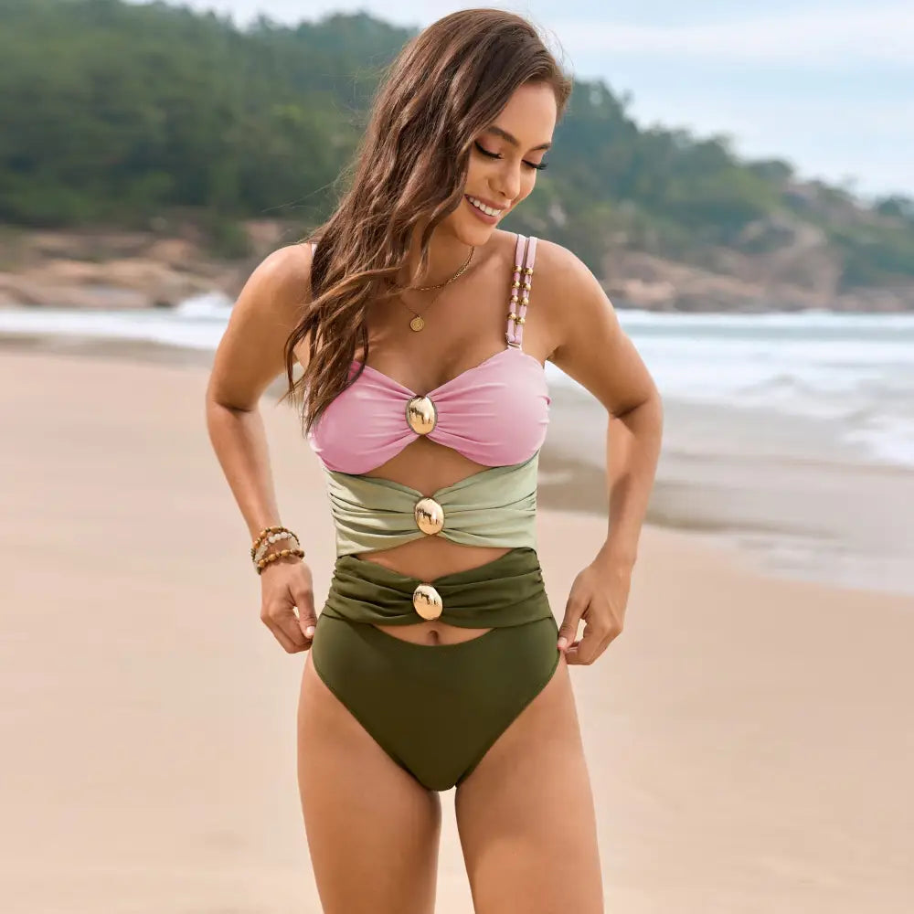 Metal Buckle Swimsuit - S / Color 3 - Swimsuits