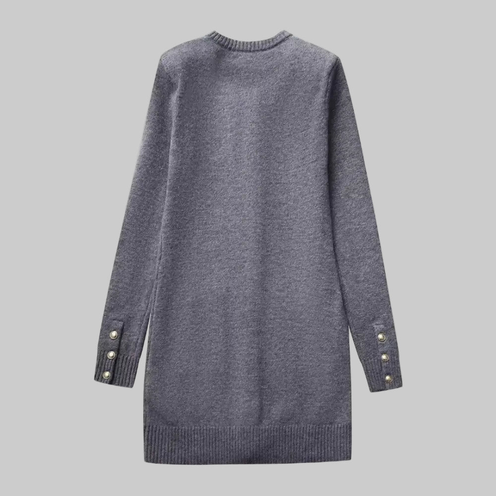Multi Pocket Long Sleeved Knitted Dress - Dresses