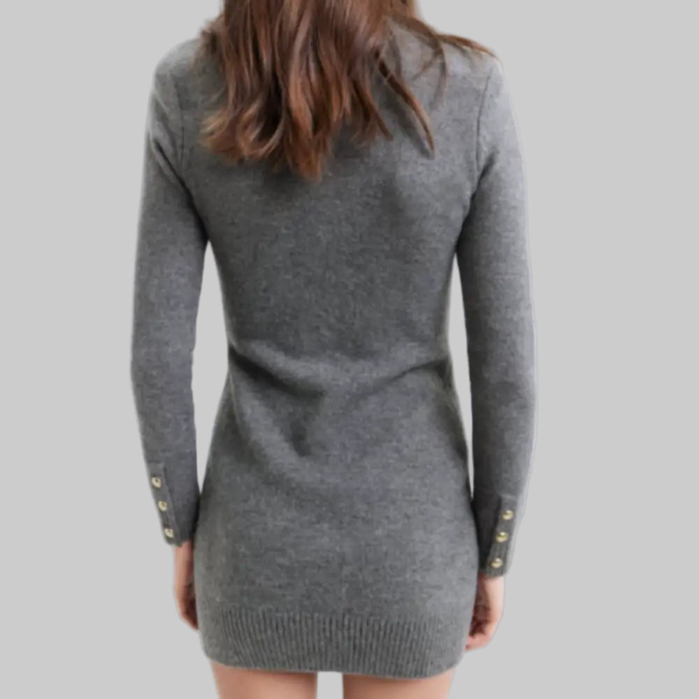 Multi Pocket Long Sleeved Knitted Dress - Dresses
