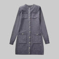 Multi Pocket Long Sleeved Knitted Dress - S / Gray - Dresses