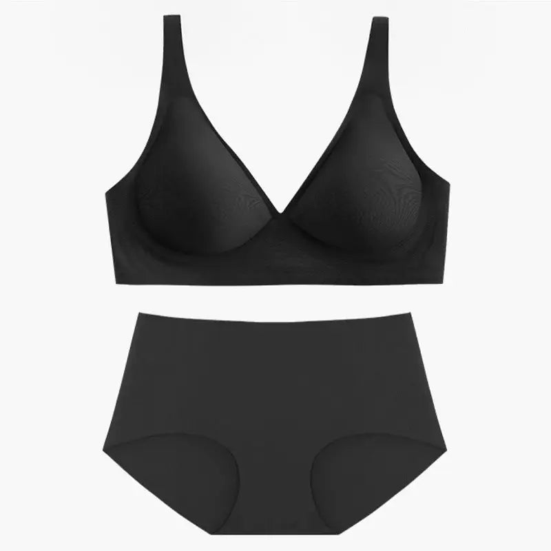 Nude Feel Seamless Thin Soft Support Comfortable Bra Set - S / Black - Panty Sets