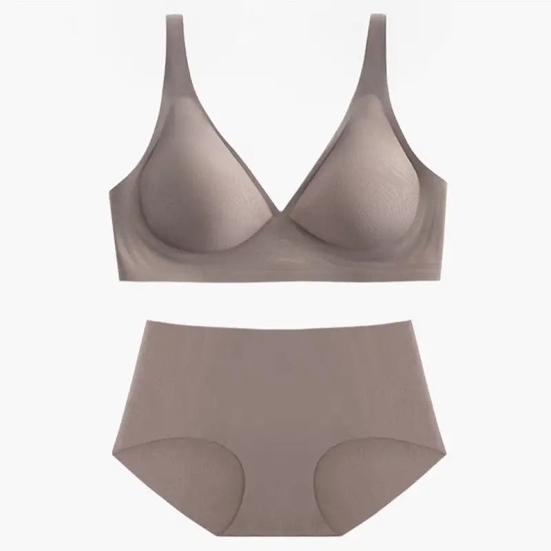 Nude Feel Seamless Thin Soft Support Comfortable Bra Set - S / Brown - Panty Sets