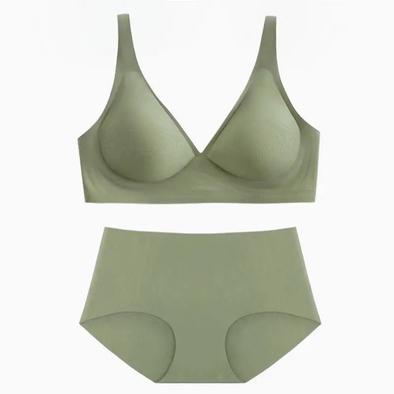 Nude Feel Seamless Thin Soft Support Comfortable Bra Set - S / Green - Panty Sets
