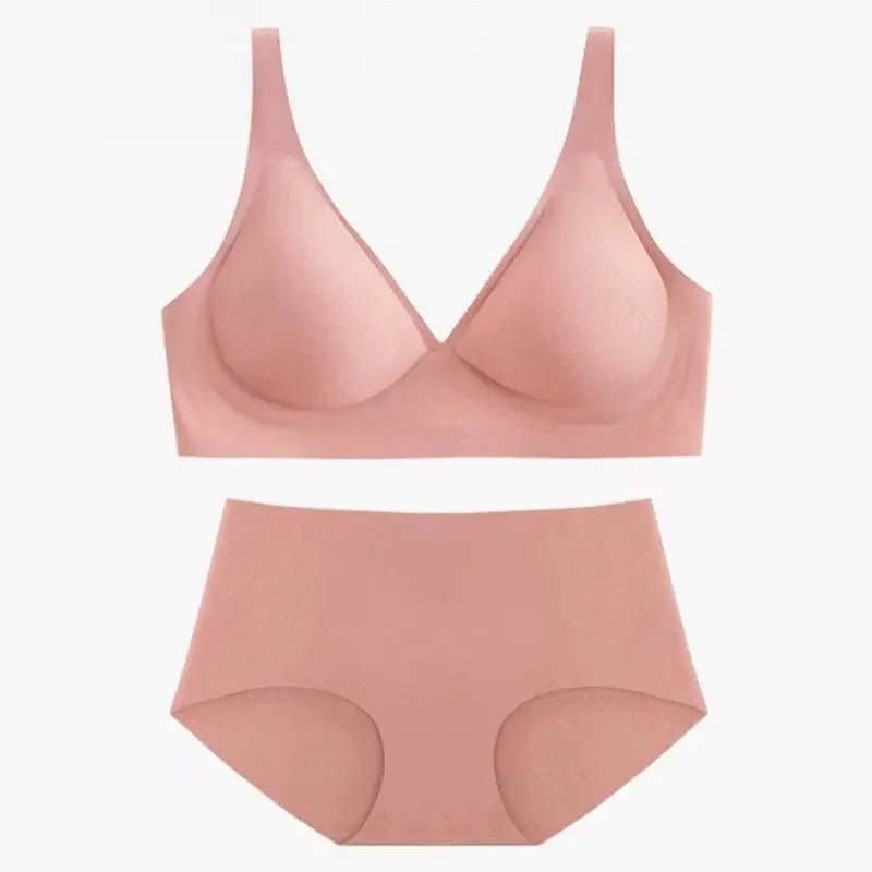 Nude Feel Seamless Thin Soft Support Comfortable Bra Set - S / Pink - Panty Sets