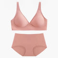 Nude Feel Seamless Thin Soft Support Comfortable Bra Set - S / Pink - Panty Sets