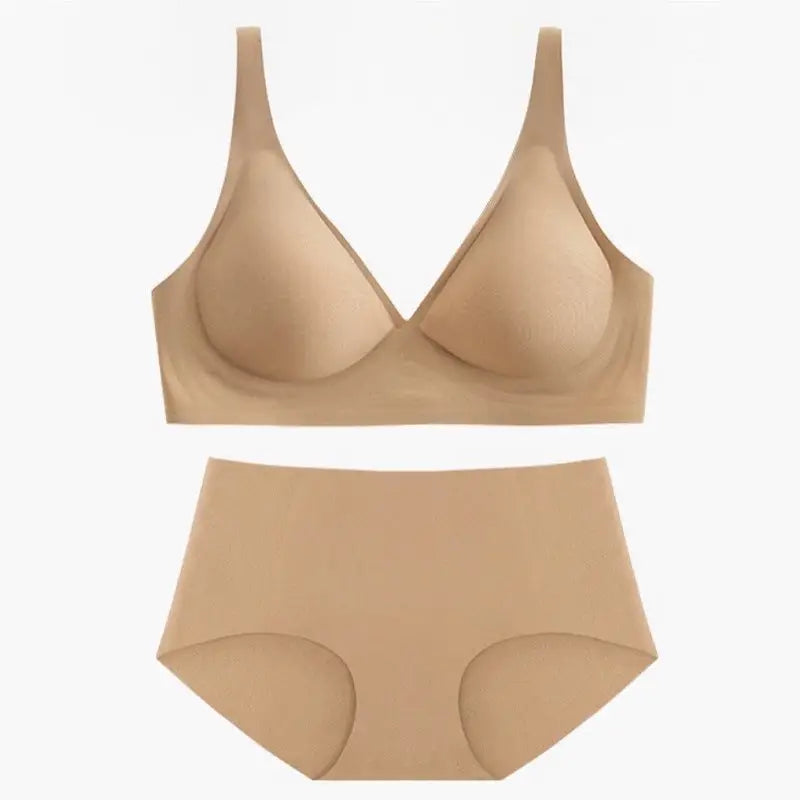 Nude Feel Seamless Thin Soft Support Comfortable Bra Set - S / Yellow - Panty Sets