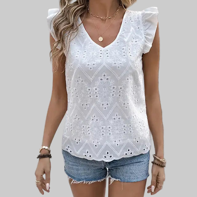 Pastoral Back Bow Ruffled Sleeveless Top - S / White - Shirts & Blouses