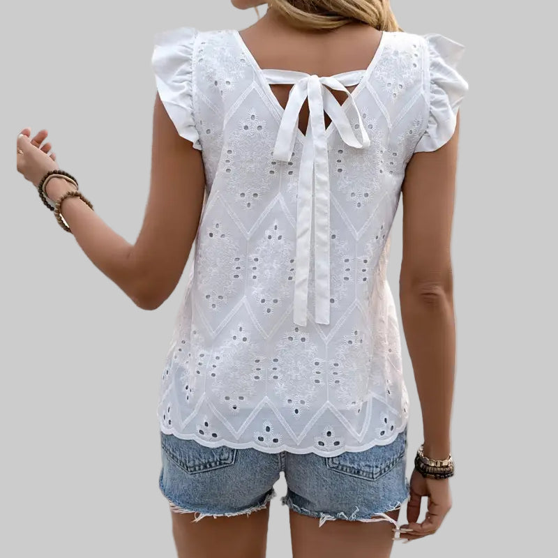 Pastoral Back Bow Ruffled Sleeveless Top - Shirts & Blouses