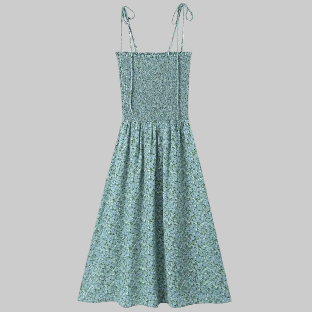 Pastoral Fresh Slim Fit Tied Printed Slip Dress - Dresses