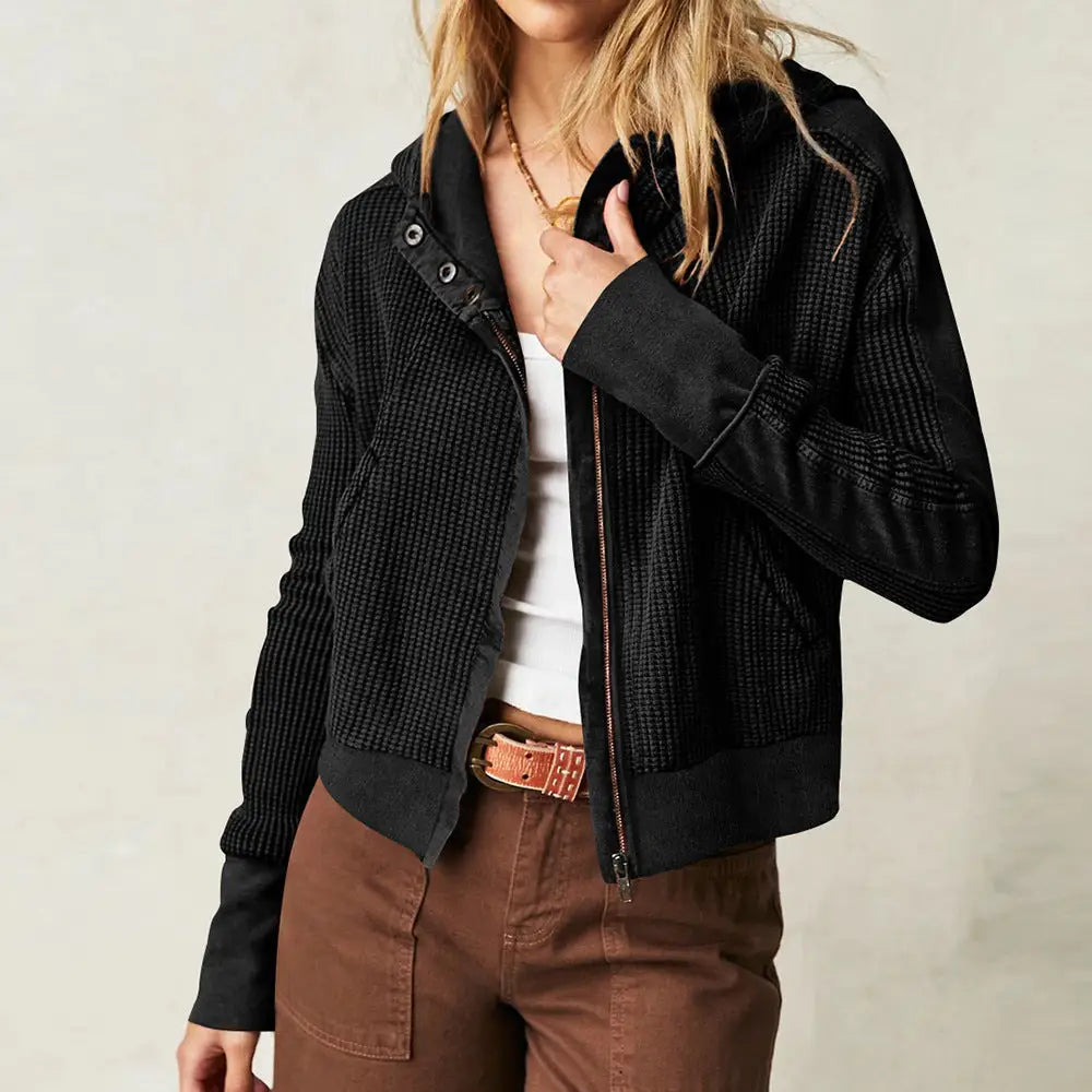 Patchwork Hooded Long Sleeve Loose Lazy Zipper Sweatshirt - M / Black - Sweatshirts & Hoodies