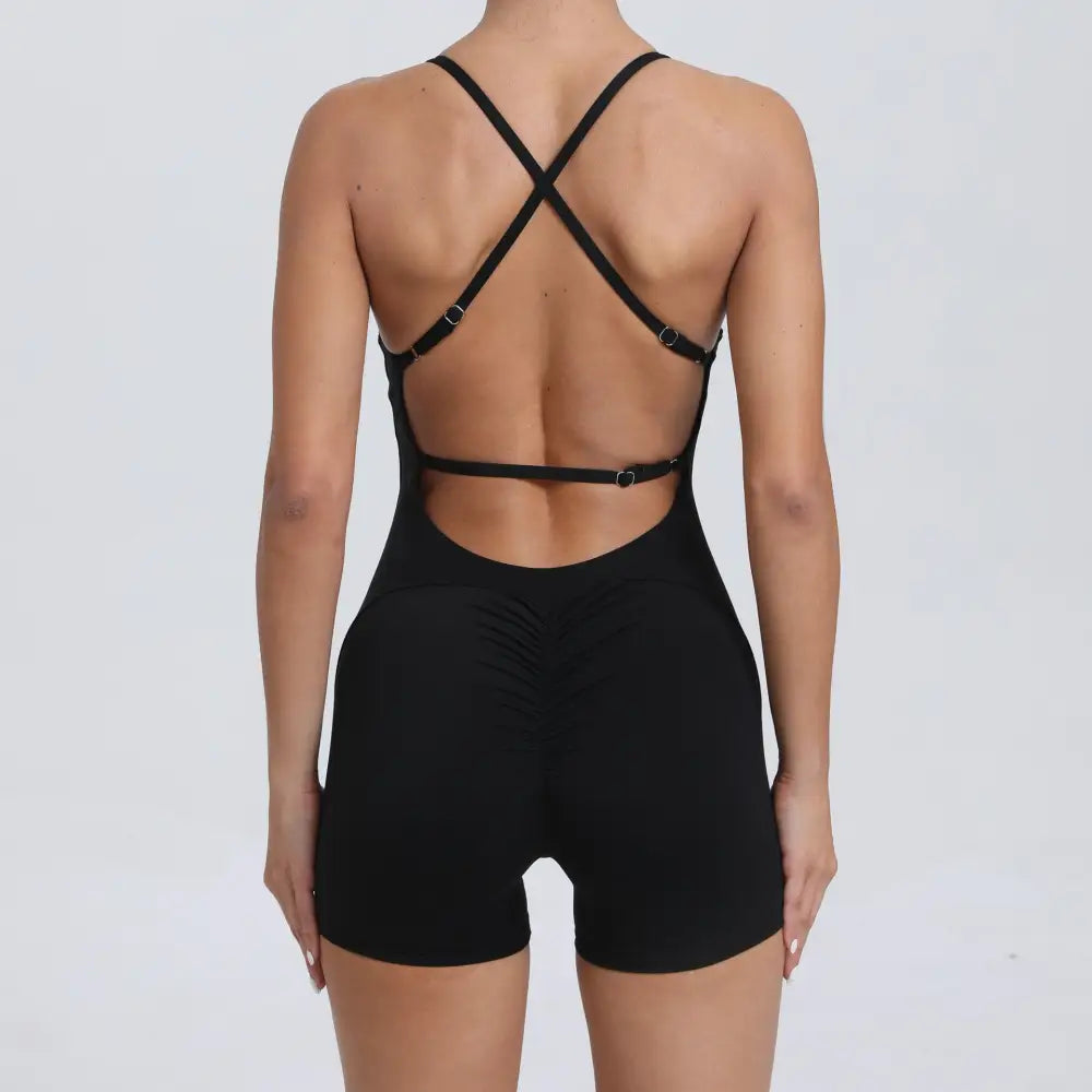 Peach Hip Raise Yoga Running Tight Sports Quick Drying Workout Romper - S / Black - Activewear