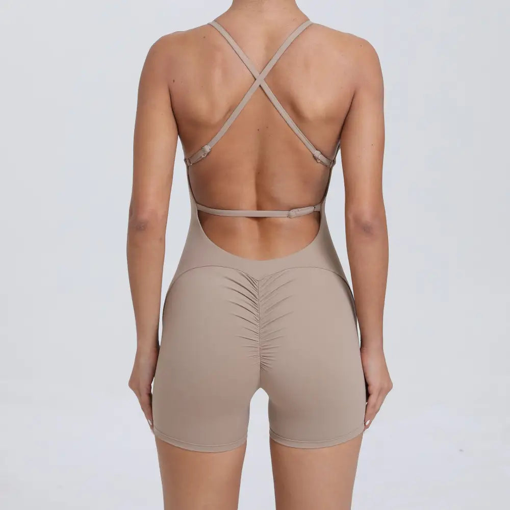 Peach Hip Raise Yoga Running Tight Sports Quick Drying Workout Romper - S / Soil Brown - Activewear