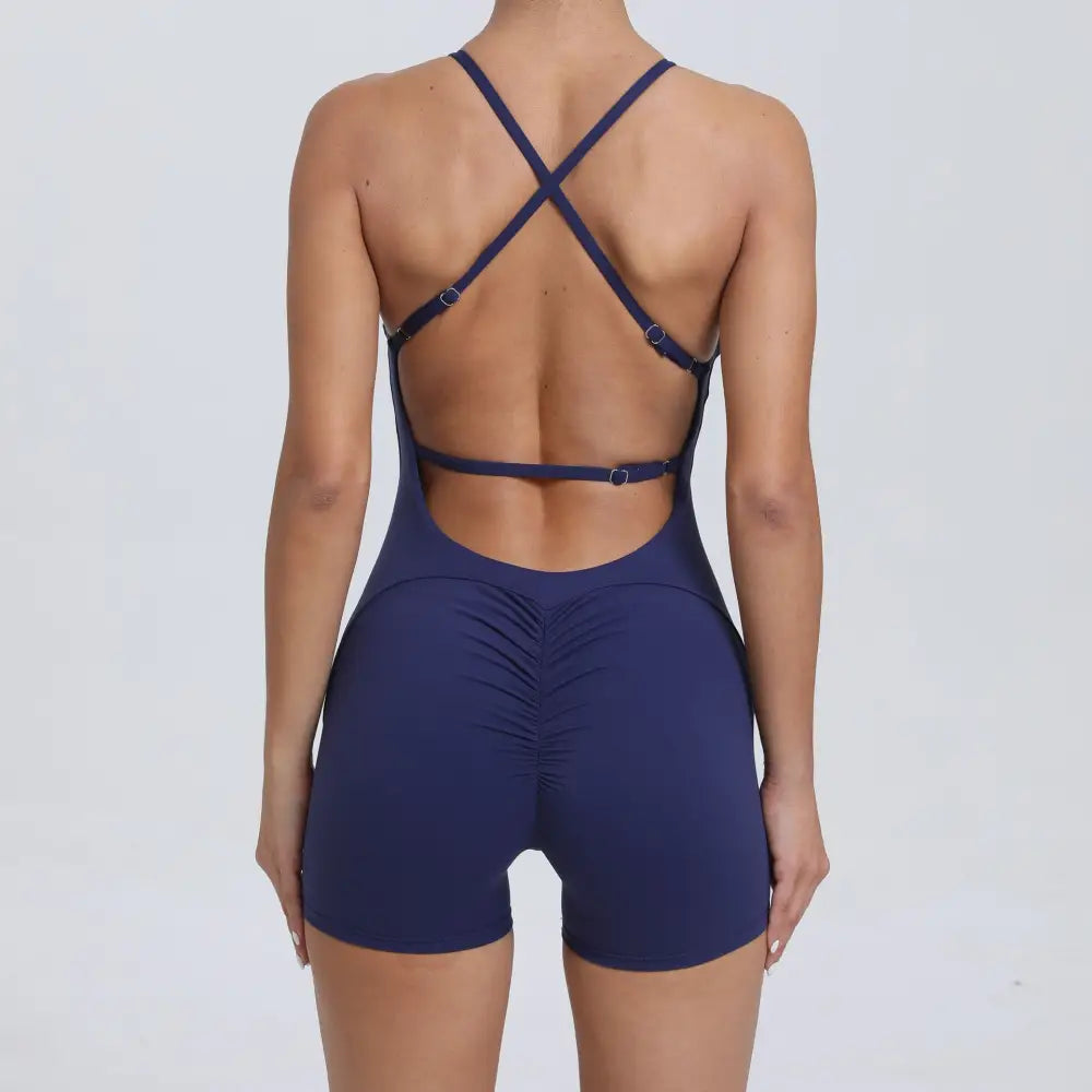 Peach Hip Raise Yoga Running Tight Sports Quick Drying Workout Romper - S / Navy Blue - Activewear