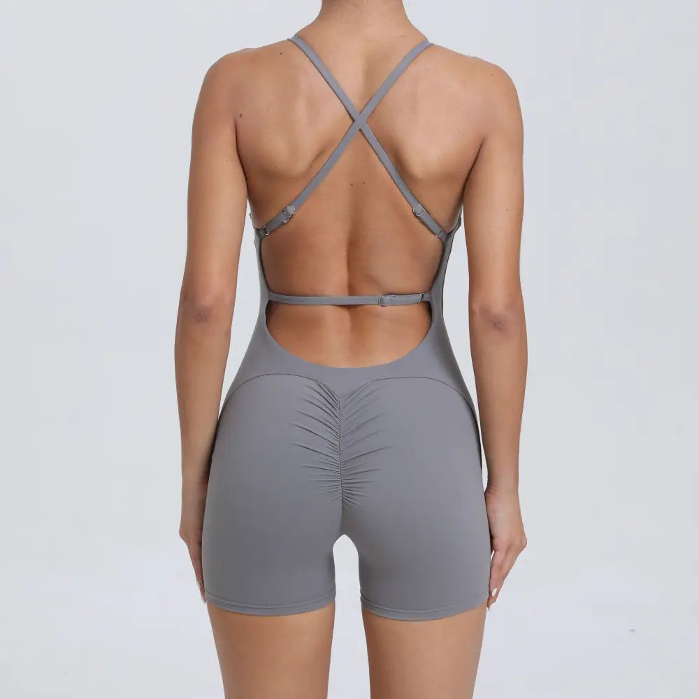 Peach Hip Raise Yoga Running Tight Sports Quick Drying Workout Romper - S / Dark Grey - Activewear
