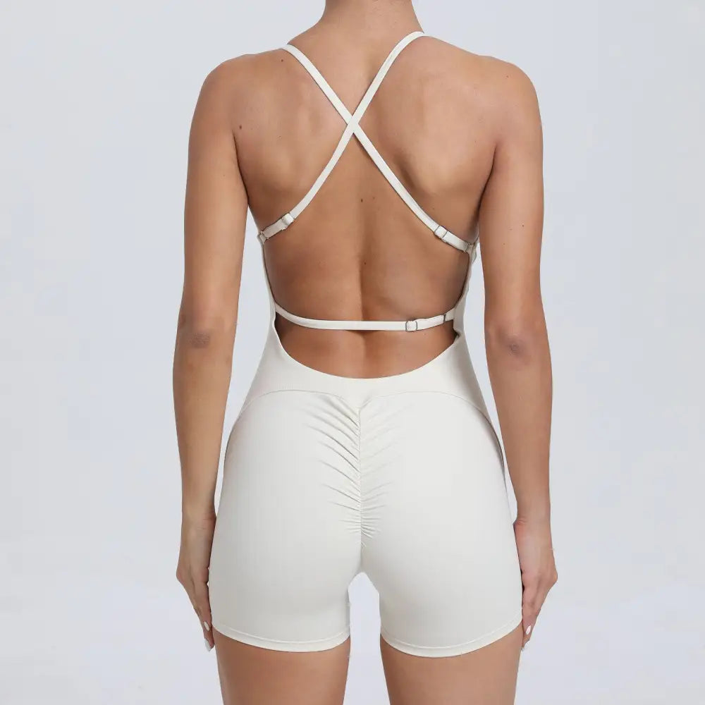 Peach Hip Raise Yoga Running Tight Sports Quick Drying Workout Romper - S / Ivory - Activewear