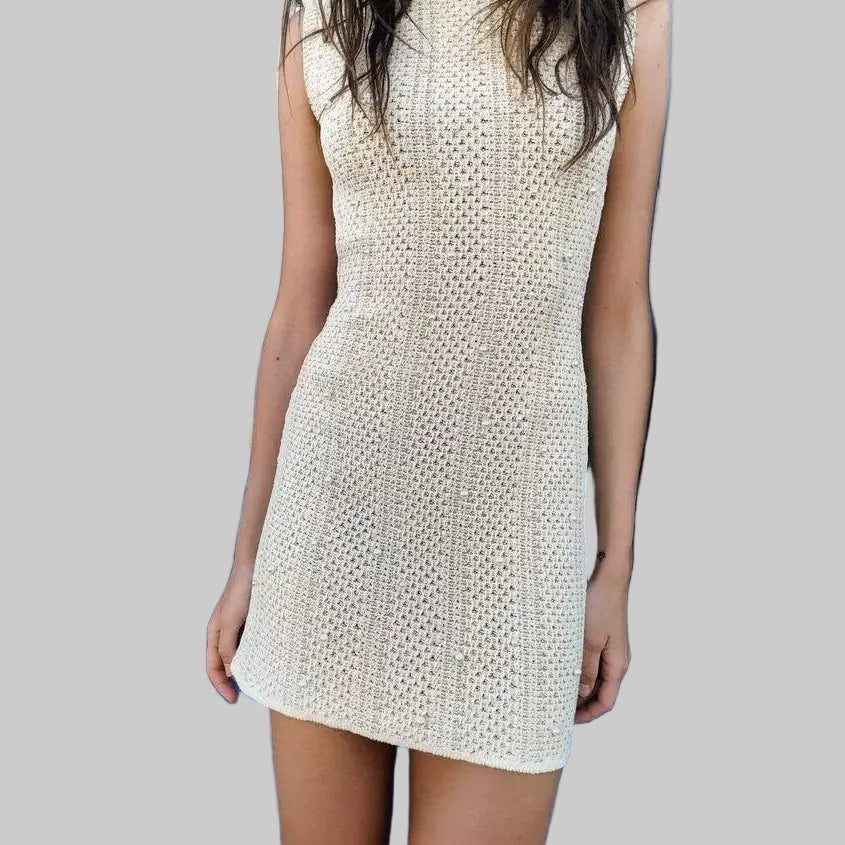 Pearl Metal Wire Knitted Dress - S / Ivory - Dresses