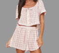 Pink Plaid Bow Lace-up Pajamas Set - S / Loungewear Sleepwear