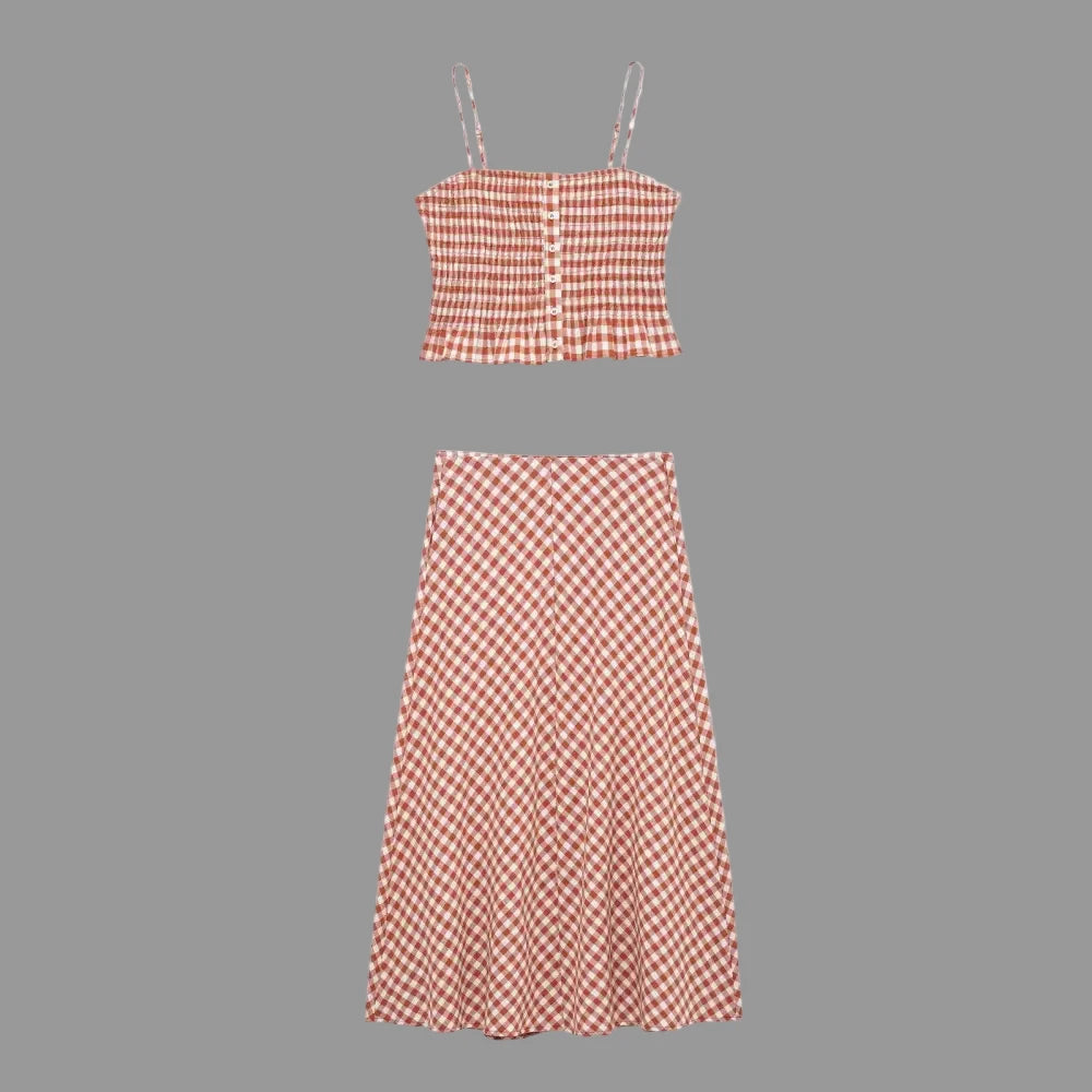Plaid Crop Top Skirt - Outfit Sets