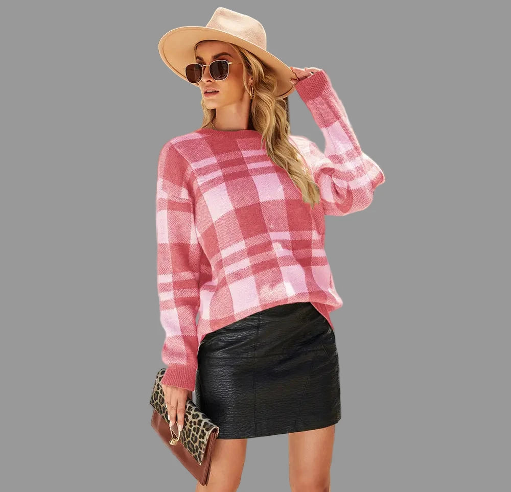 Plaid Sweater - S / Pink - Sweaters & Cardigans